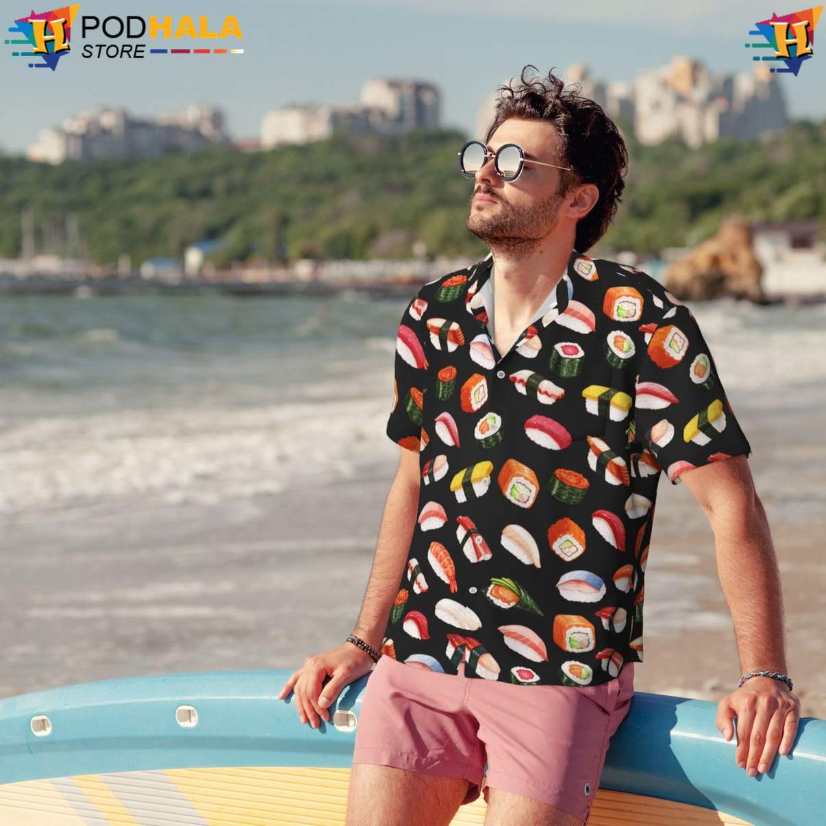 Funny Sushi Black Tropical Shirt Novelty Mens Short Sleeve Beachwear Outfit Funny Sushi Black Tropical Shirt Novelty Mens Short Sleeve Beachwear Outfit