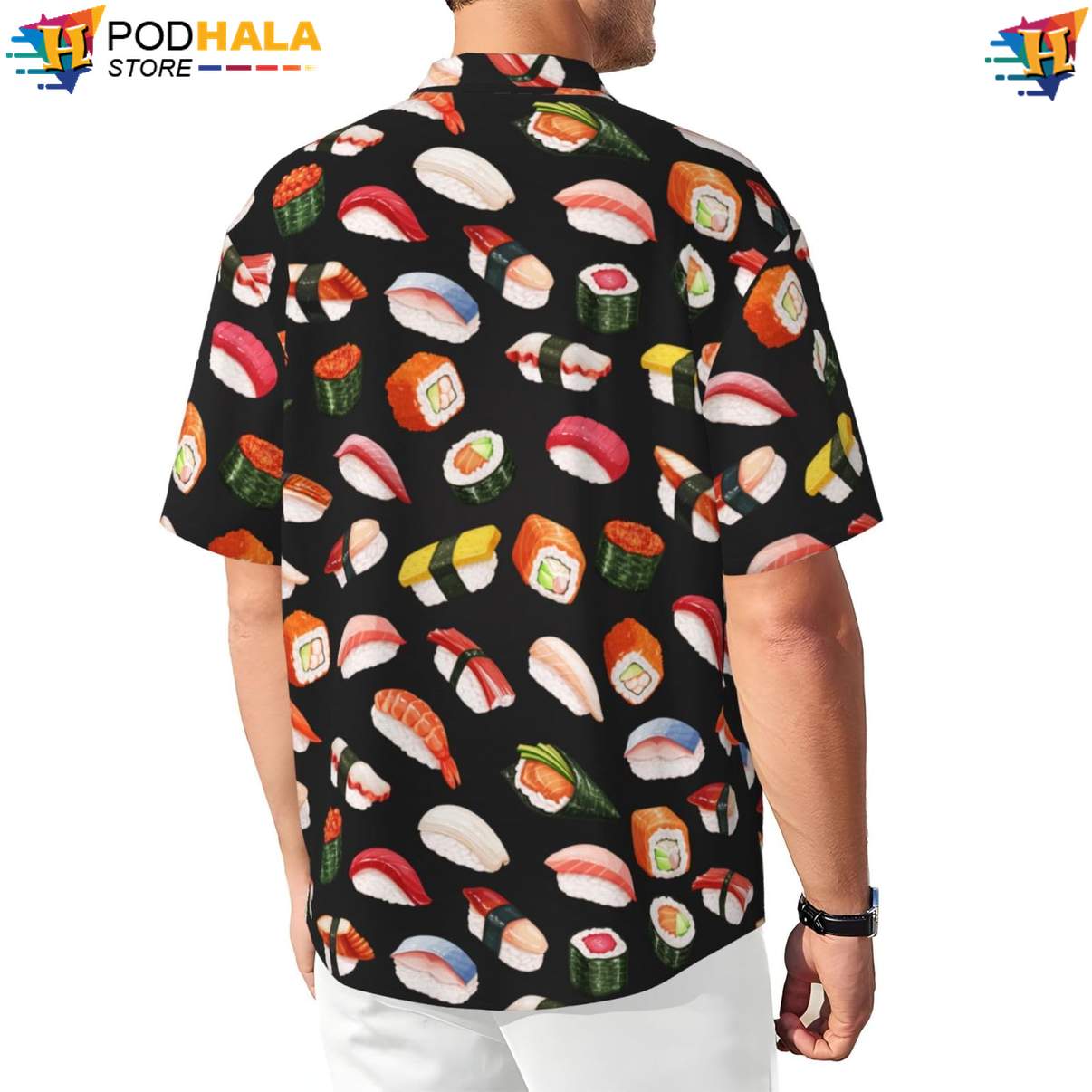 Funny Sushi Black Short-sleeve button-up shirt Novelty Mens Short Sleeve Beachwear Outfit Funny Sushi Black Short-sleeve button-up shirt Novelty Mens Short Sleeve Beachwear Outfit