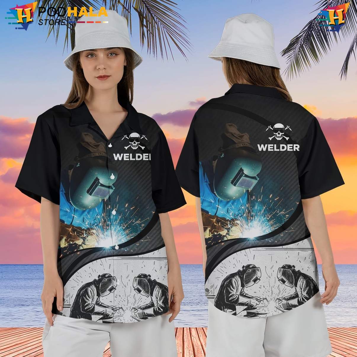 Funny Welder Short-sleeve button-up shirt Mens Button Down Welding Worker Tropical Beach Top Funny Welder Short-sleeve button-up shirt Mens Button Down Welding Worker Tropical Beach Top