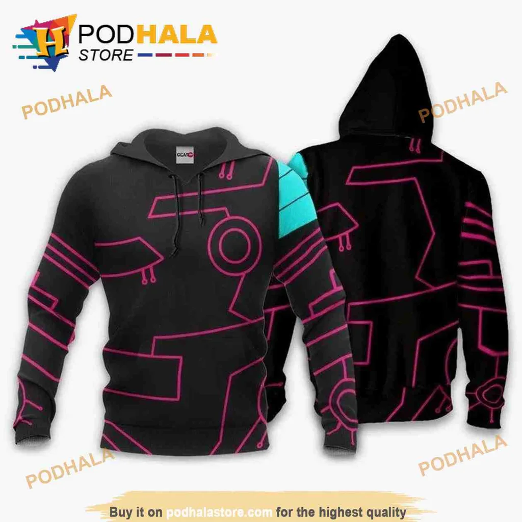 Futuristic Geometric Anime 3d Hoodie With Bold Neon Design