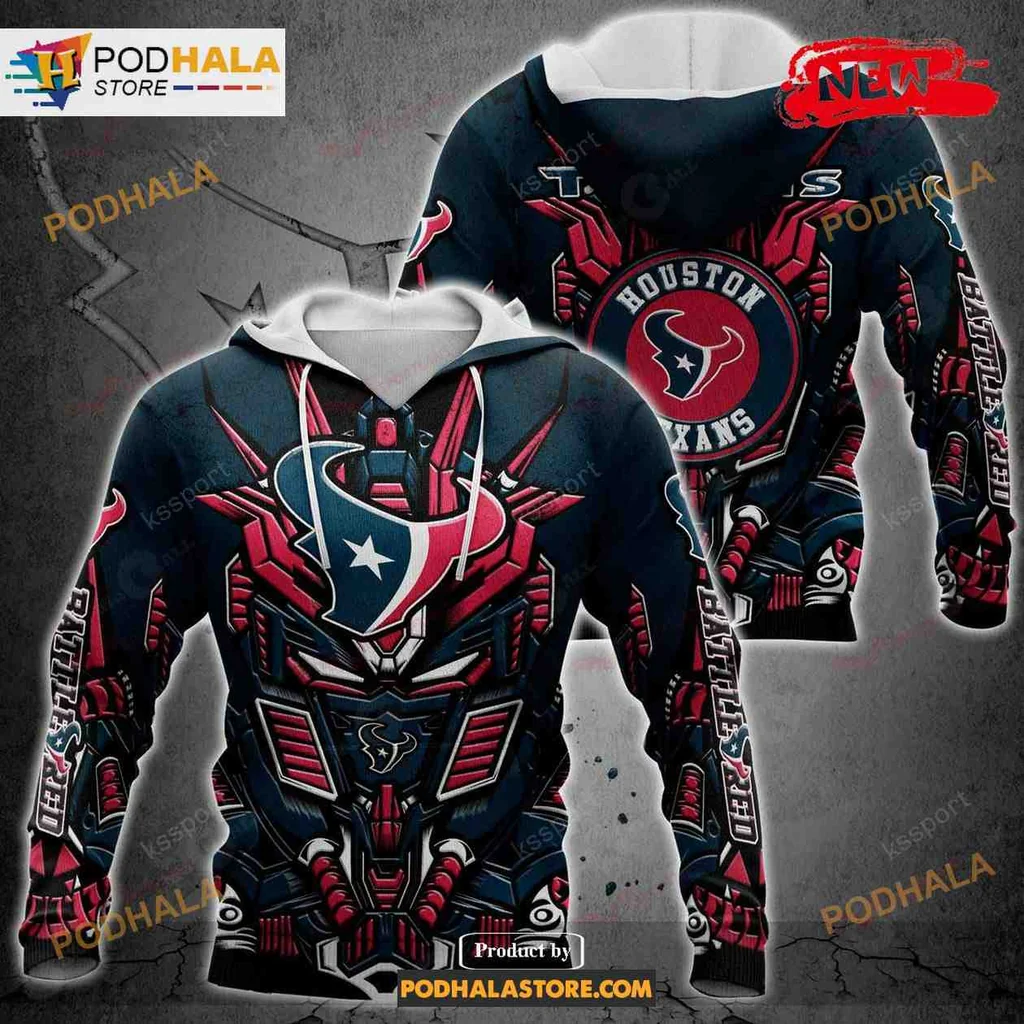 Futuristic Houston Texans 3d Hoodie Featuring Bold Robotic Design