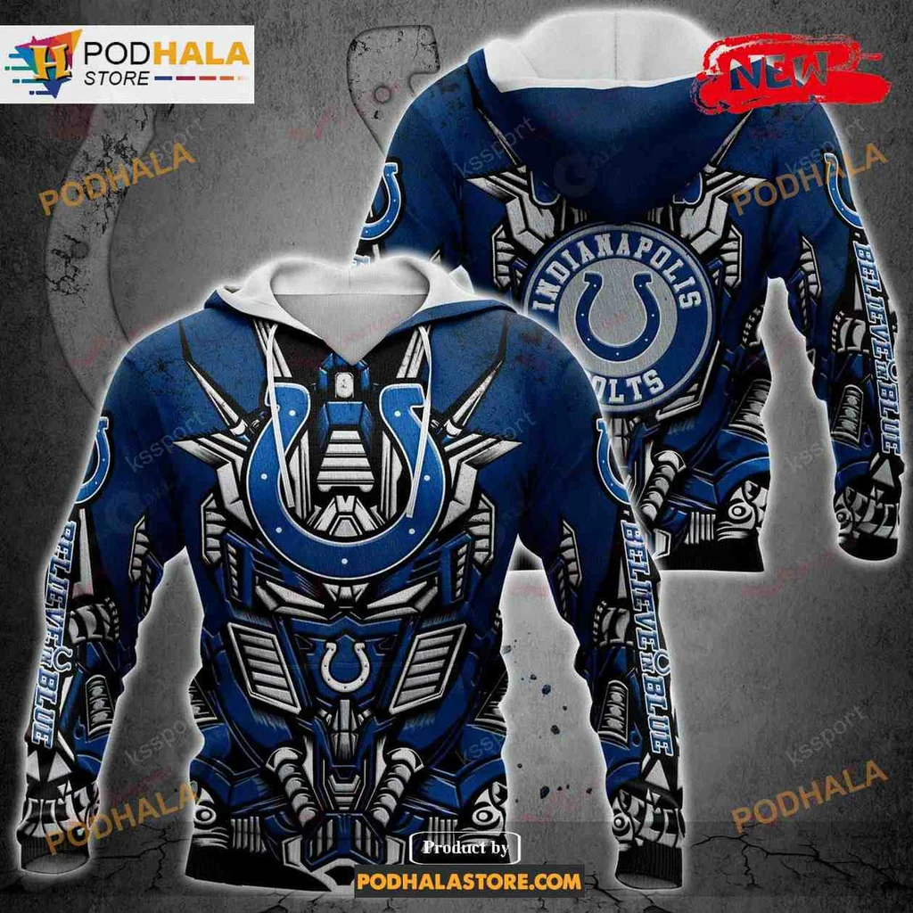 Futuristic Indianapolis Colts 3d Hoodie With Bold Robotic Design