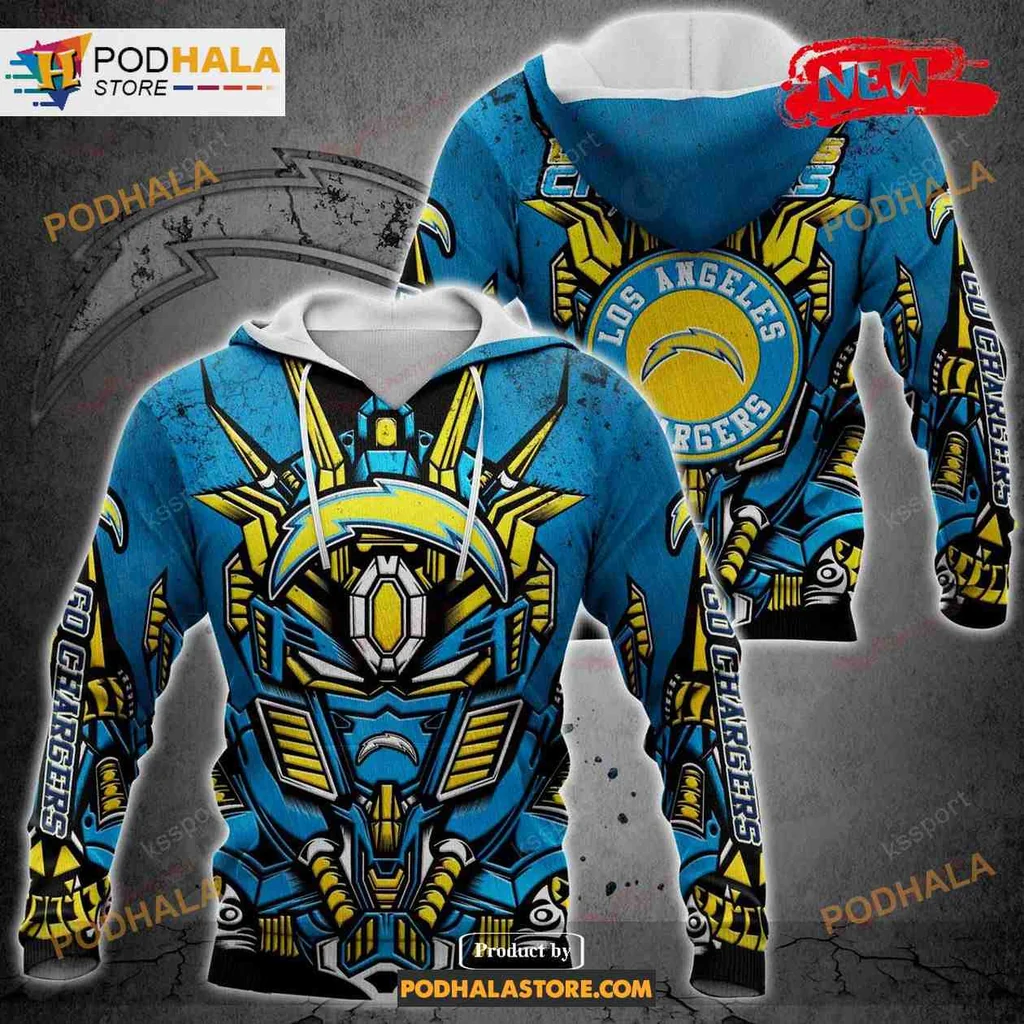 Futuristic Los Angeles Chargers 3d Hoodie With Dynamic Helmet Design