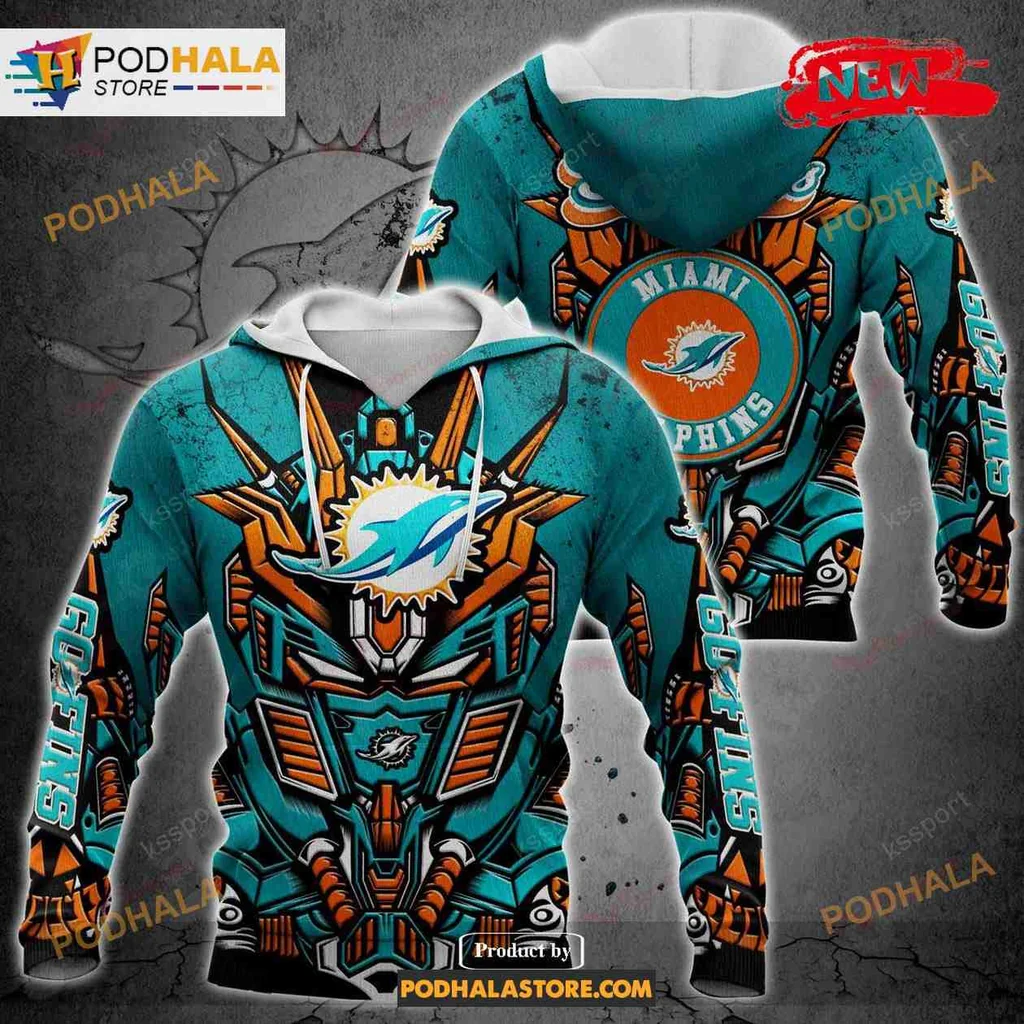 Futuristic Miami Dolphins 3d Hoodie With Bold Robotic Design
