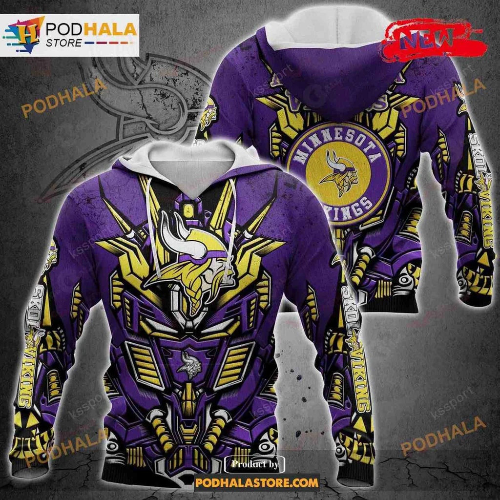 Futuristic Minnesota Vikings 3d Hoodie Featuring Bold Viking Design