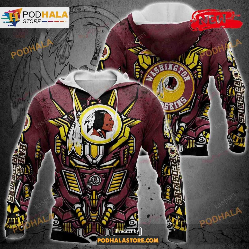 Futuristic Washington Commanders 3d Hoodie With Bold Armor Design