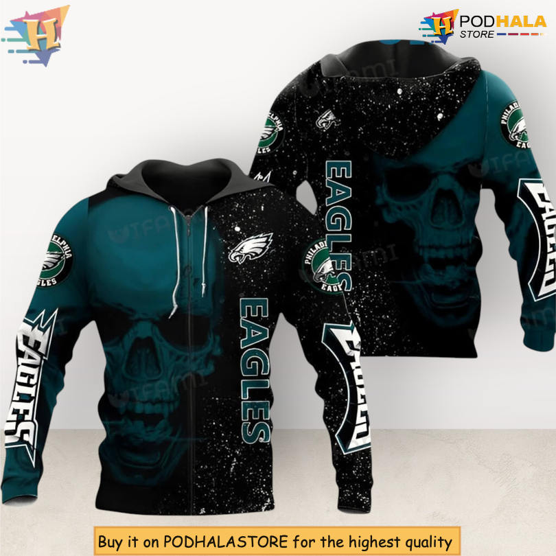 Galaxy Background Skull Logo Philadelphia Eagles All Over Print Hoodie 3D