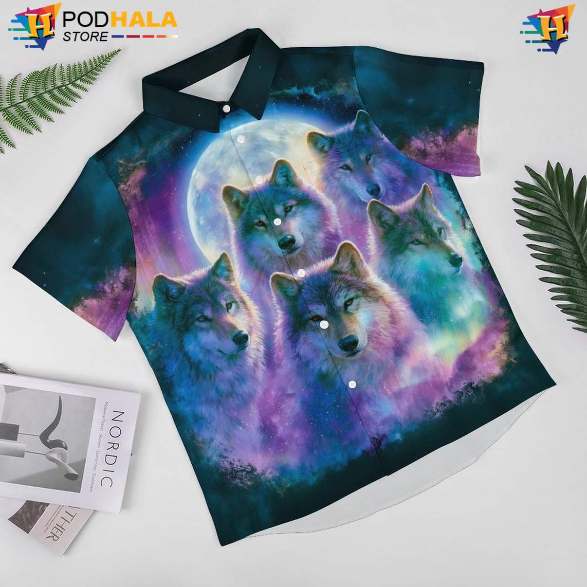 Galaxy Pack Wolf Tropical Shirt Mens Moon Cool Print Casual Beachwear Outfit Galaxy Pack Wolf Tropical Shirt Mens Moon Cool Print Casual Beachwear Outfit