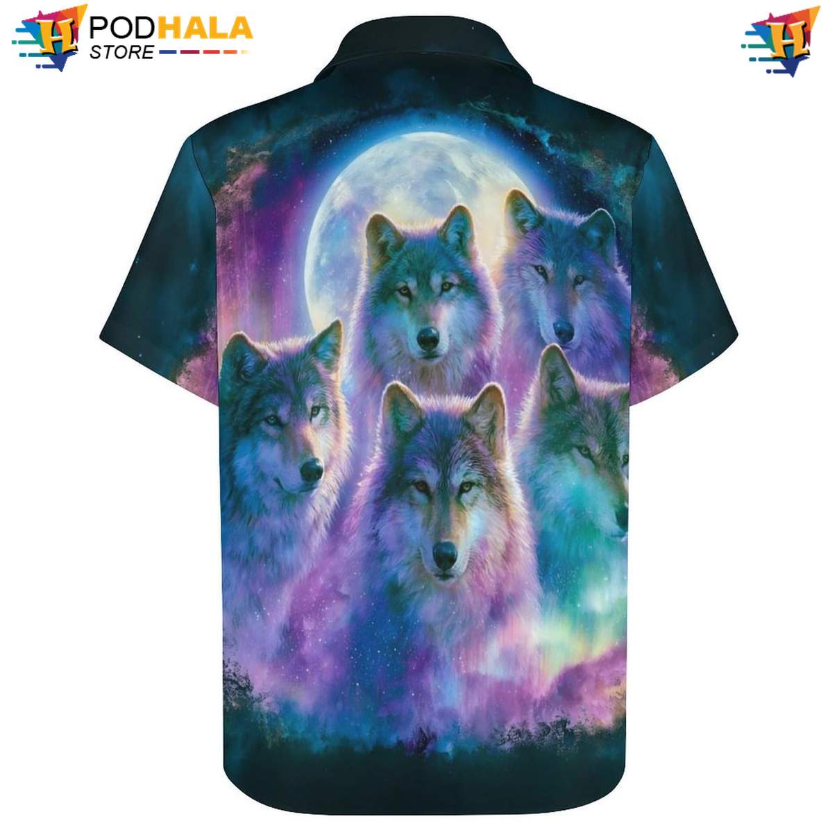 Galaxy Pack Wolf Tropical Shirt Mens Moon Cool Print Casual Beachwear Outfit Galaxy Pack Wolf Tropical Shirt Mens Moon Cool Print Casual Beachwear Outfit