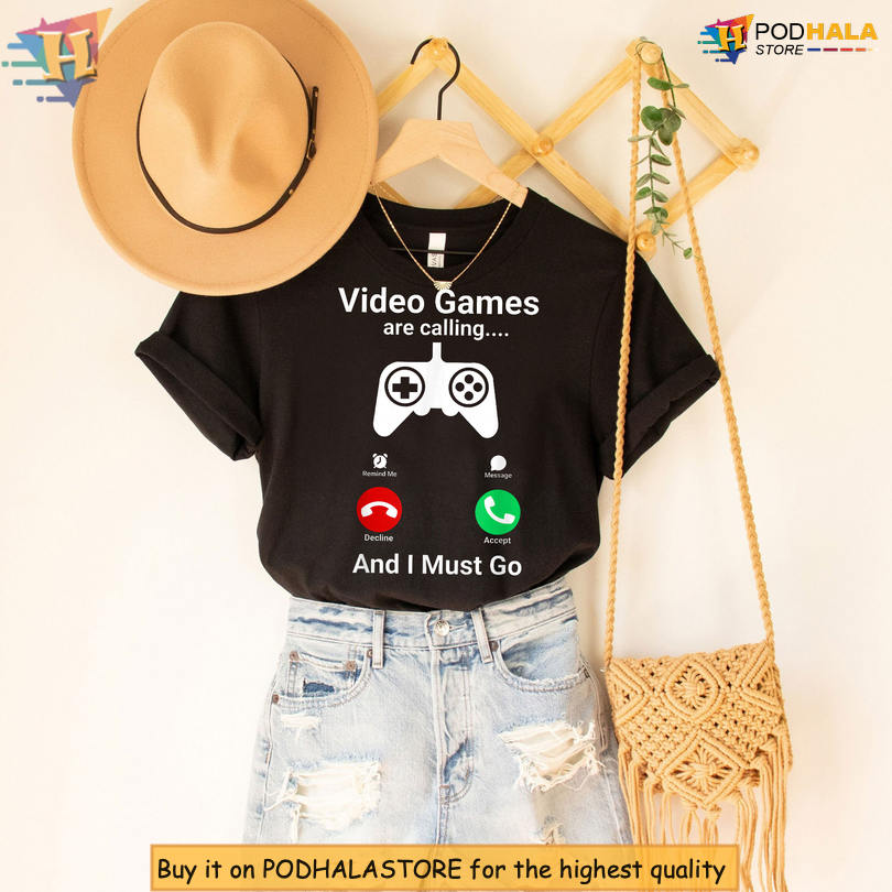 Gaming Humor Graphic Video Games Are Calling Shirt Casual Gamer Tee