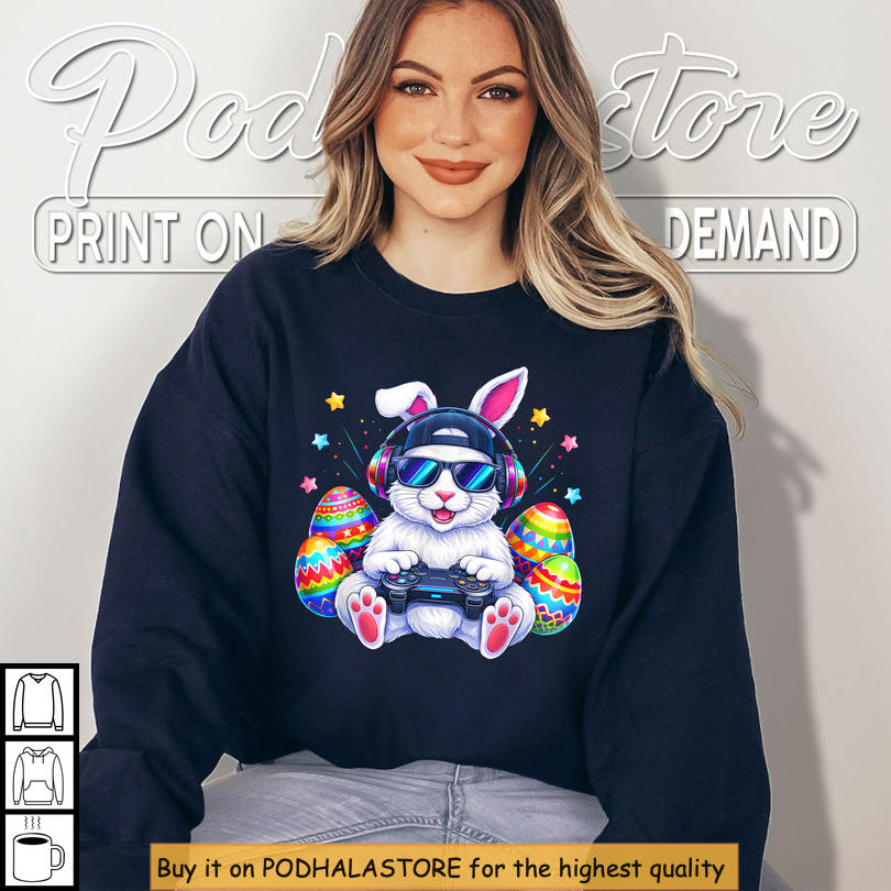 Gaming Rabbit Graphic Funny Easter Shirts Cool Gamer Easter Outfit Gift
