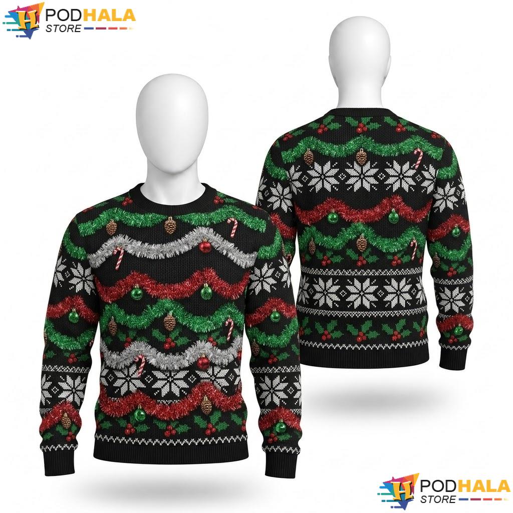 Garland Ornaments Ugly Xmas Sweater Multicolored Festive Winter Knit