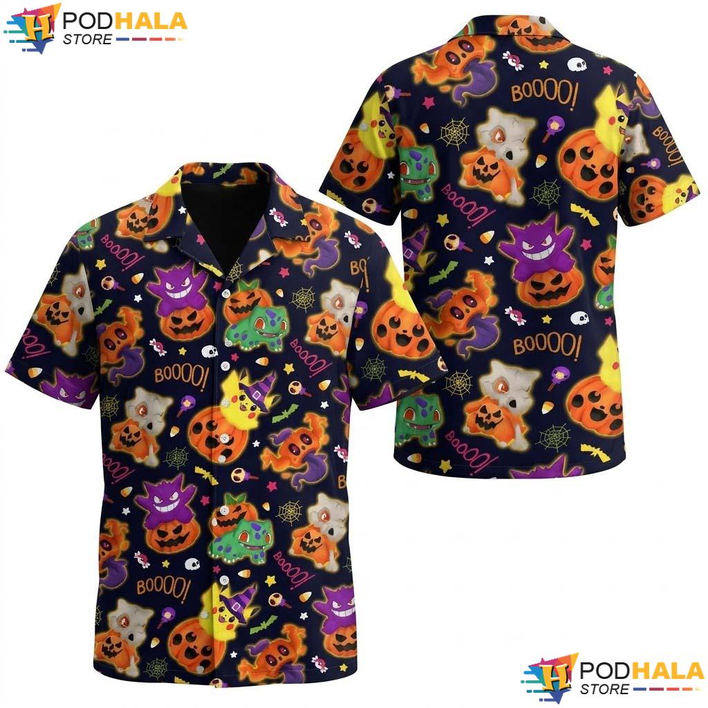 Gengar Cubone Halloween Hawaiian Shirt Spooky Season Video Game Outfit