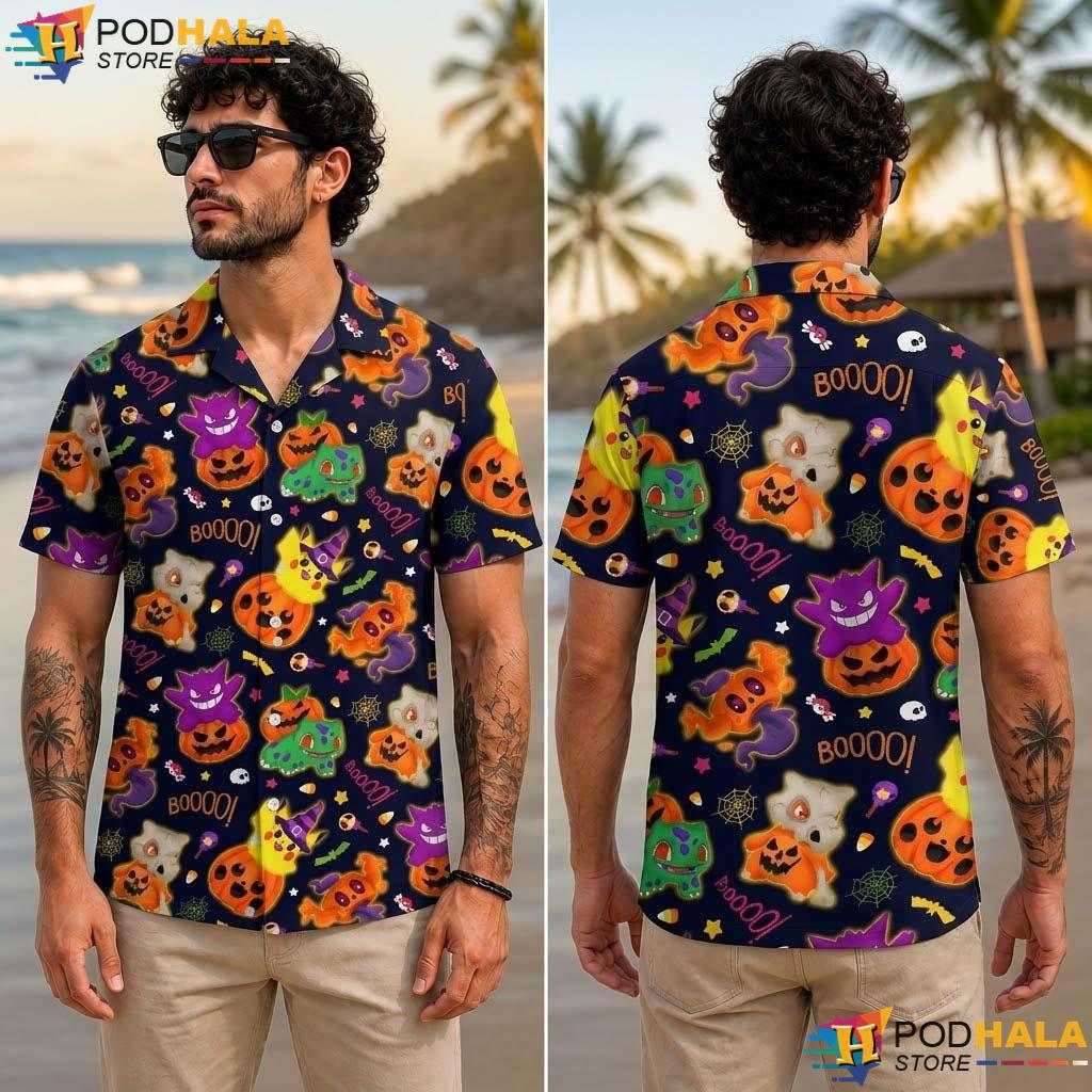 Gengar Cubone Halloween Aloha Shirt Spooky Season Video Game Outfit Gengar Cubone Halloween Aloha Shirt Spooky Season Video Game Outfit