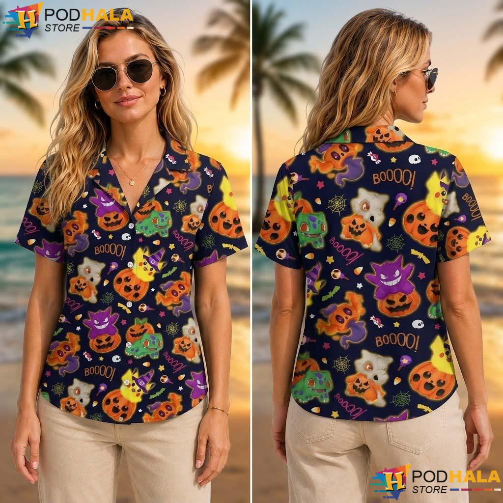 Gengar Cubone Halloween Tropical Shirt Spooky Season Video Game Outfit Gengar Cubone Halloween Tropical Shirt Spooky Season Video Game Outfit
