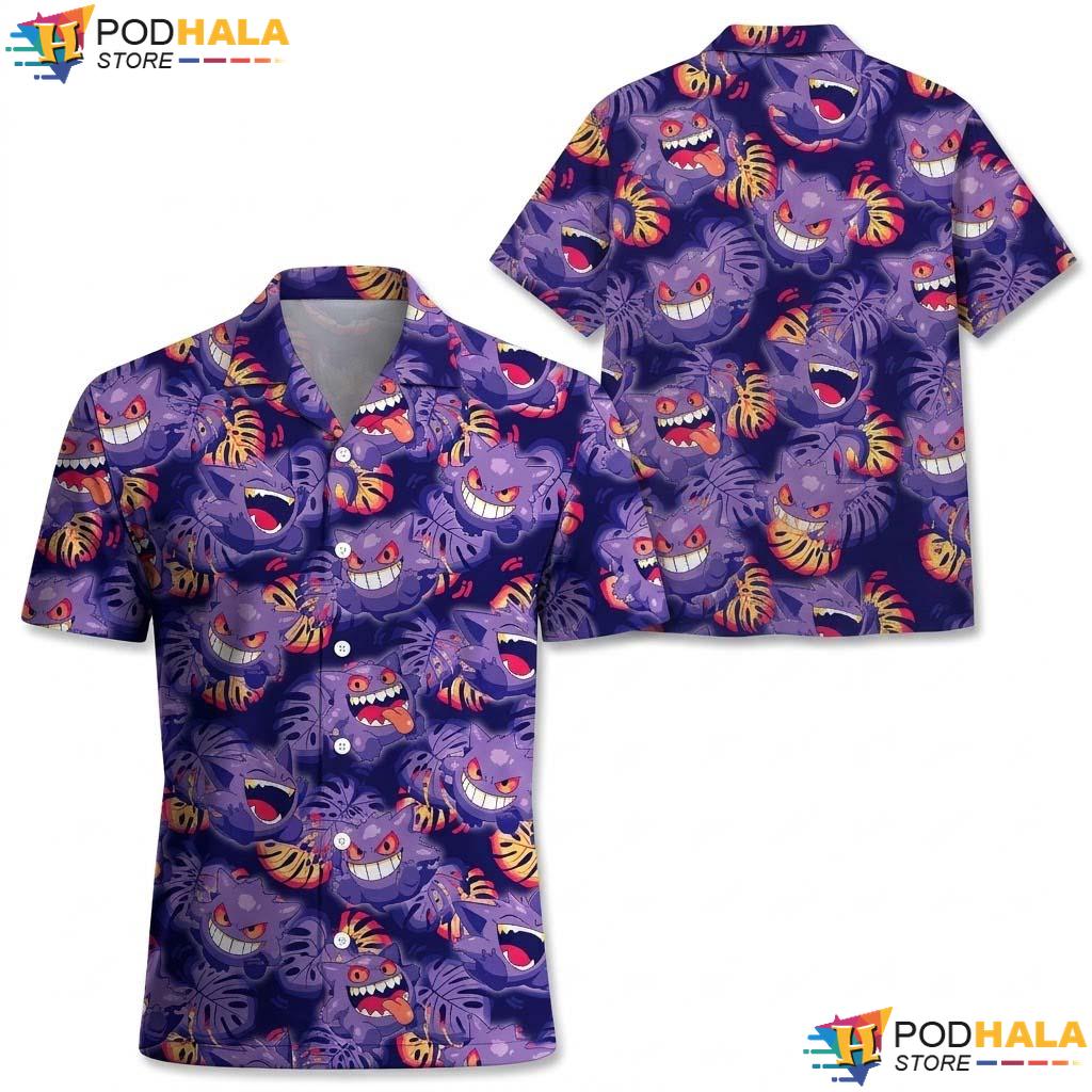 Gengar Ghost Halloween Hawaiian Shirt Spooky Pokemon Anime Party Top