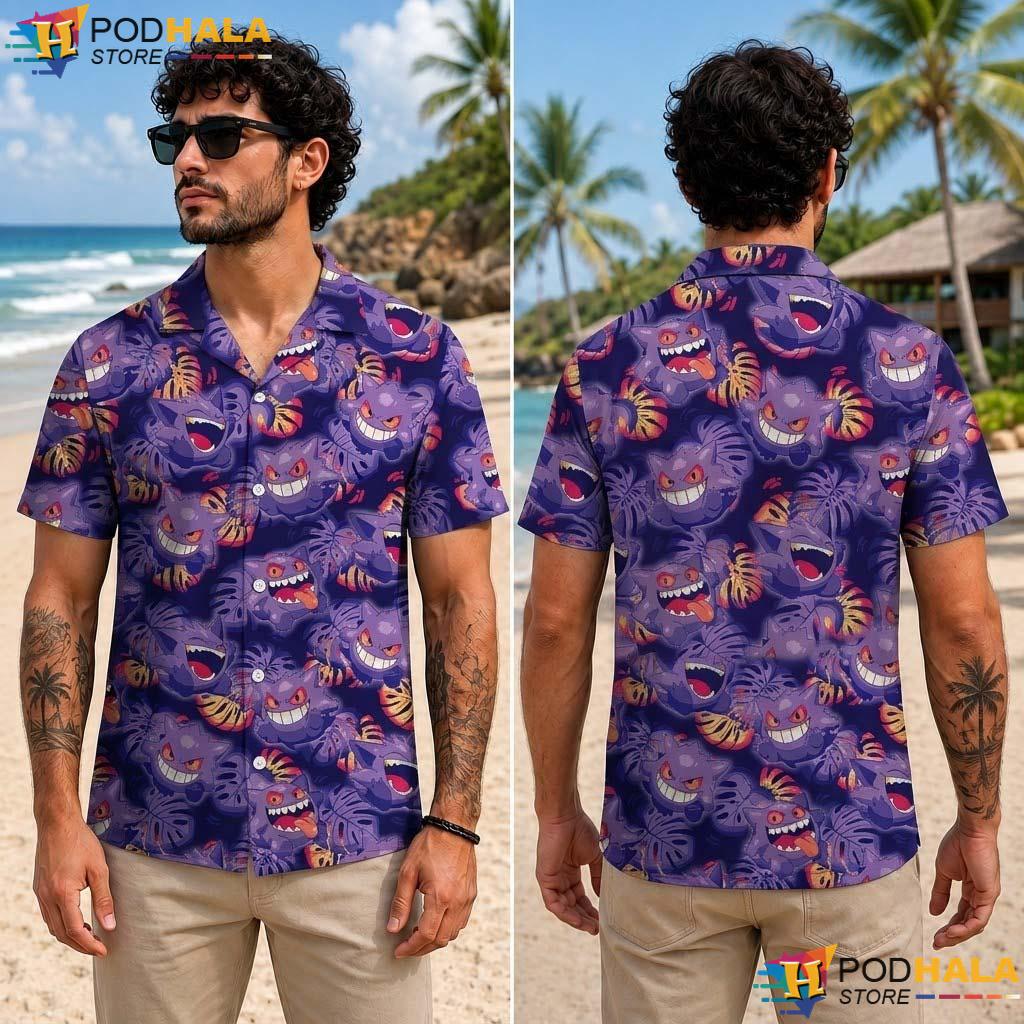 Gengar Ghost Halloween Aloha Shirt Spooky Pokemon Anime Party Top Gengar Ghost Halloween Aloha Shirt Spooky Pokemon Anime Party Top