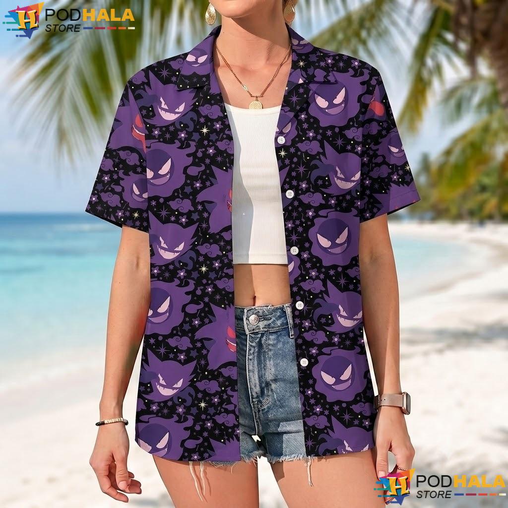 Gengar Ghost Pattern Tropical Shirt Spooky Summer Beach Vacation Outfit Gengar Ghost Pattern Tropical Shirt Spooky Summer Beach Vacation Outfit