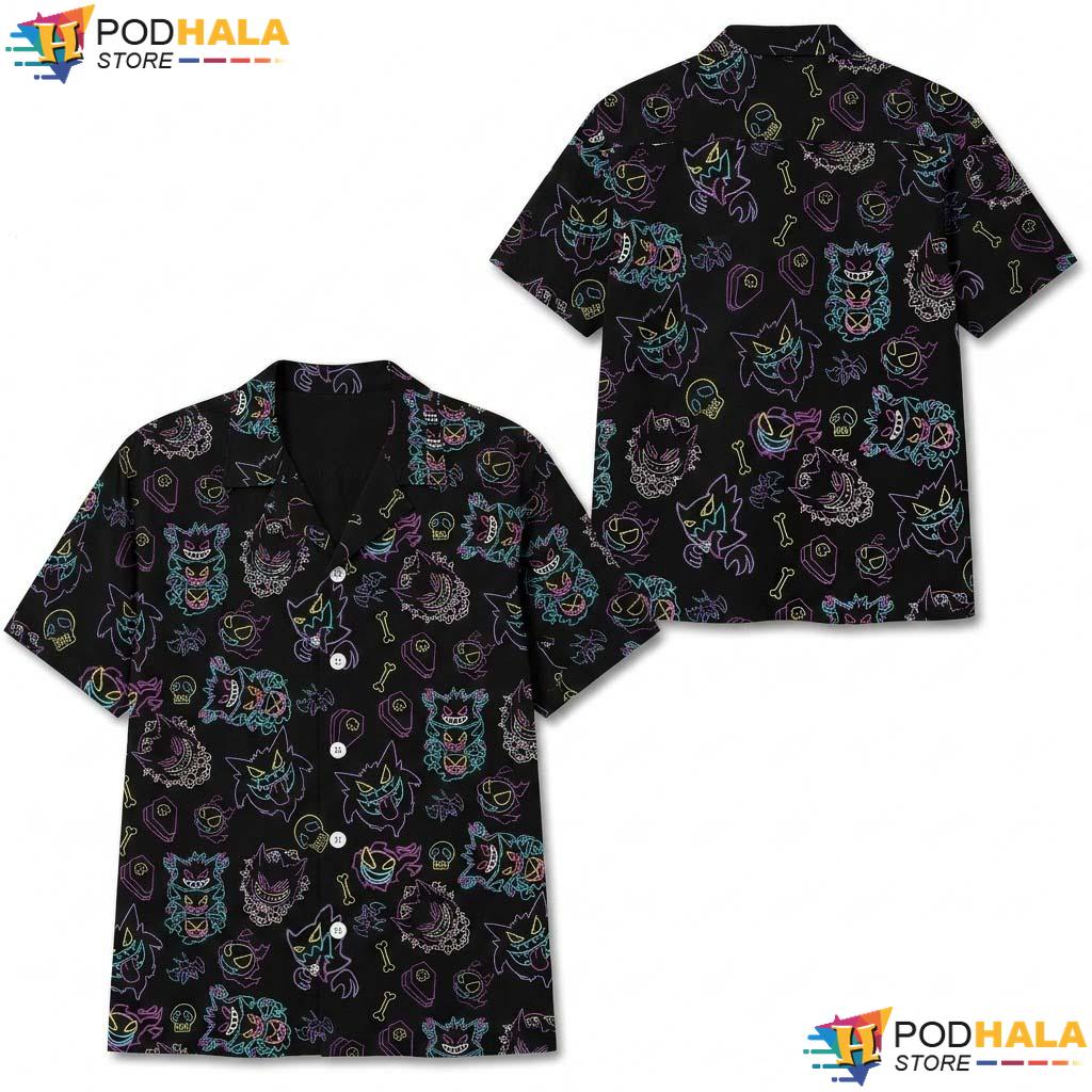 Gengar Ghost Halloween Polo Shirt Funny Tropical Manga Zip Apparel