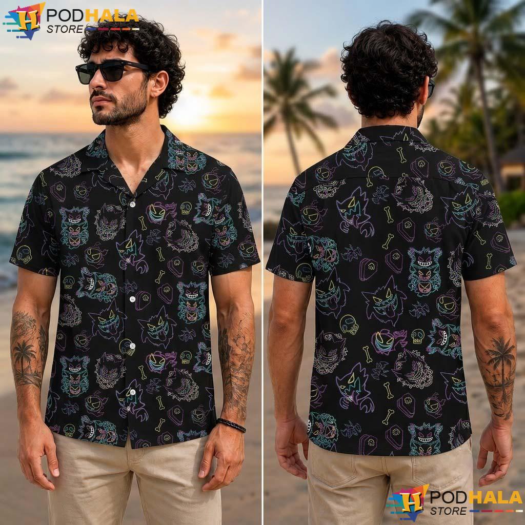 Gengar Ghost Halloween Polo T-Shirt Funny Tropical Manga Zip Apparel Gengar Ghost Halloween Polo T-Shirt Funny Tropical Manga Zip Apparel