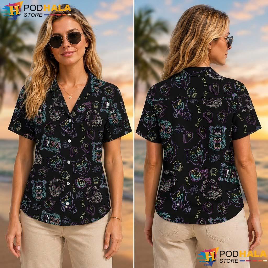 Gengar Ghost Halloween Polo Tshirt Funny Tropical Manga Zip Apparel Gengar Ghost Halloween Polo Tshirt Funny Tropical Manga Zip Apparel