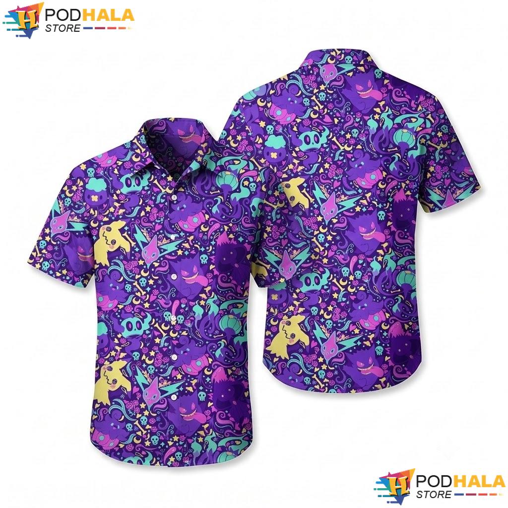 Gengar Mimikyu Aloha Shirt Cute Ghost Pattern Summer Beach Outfit