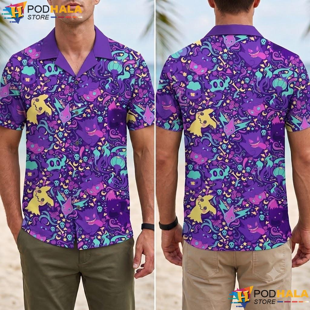 Gengar Mimikyu Tropical Shirt Cute Ghost Pattern Summer Beach Outfit Gengar Mimikyu Tropical Shirt Cute Ghost Pattern Summer Beach Outfit