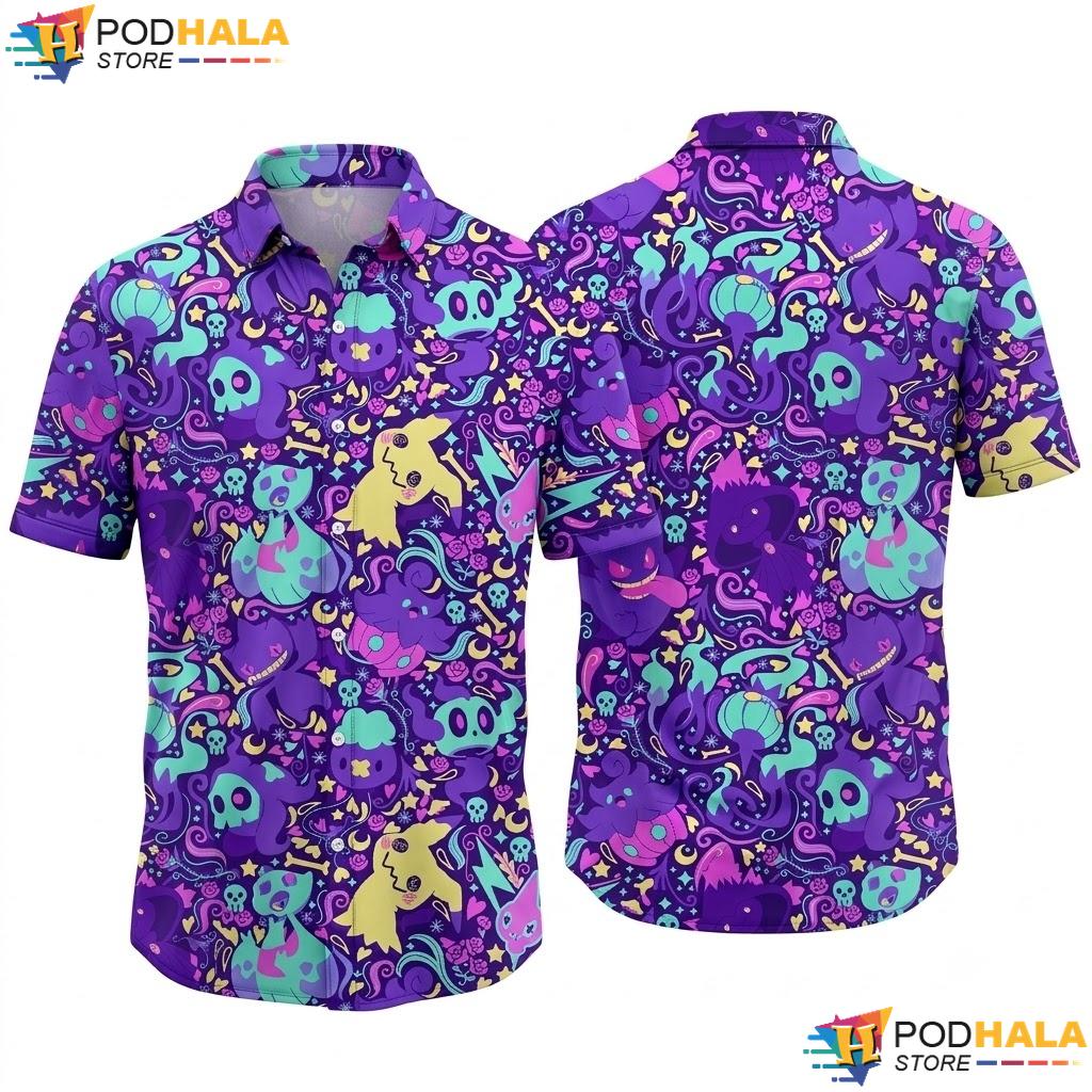 Gengar Mimikyu Hawaiian Shirt Cute Ghost Pattern Cozy Summer Apparel