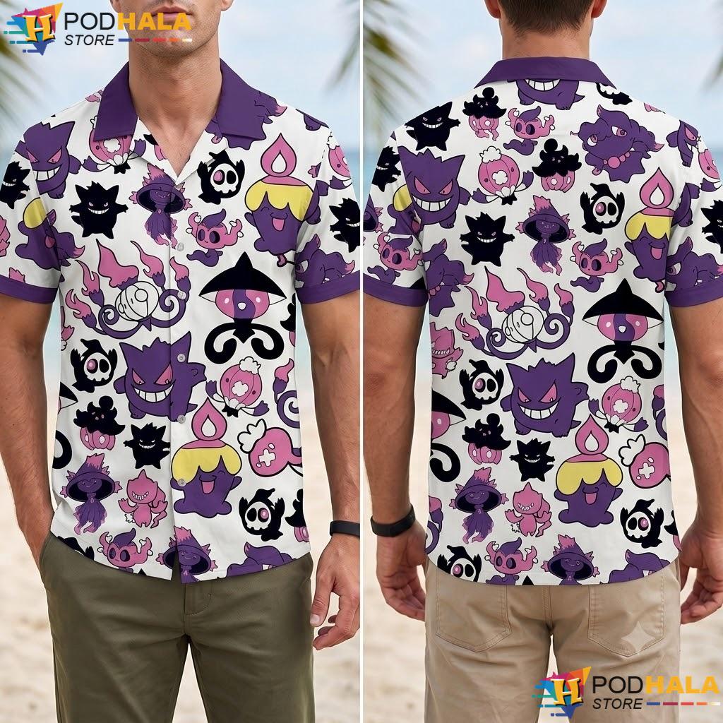 Gengar Mismagius Aloha Shirt Purple Ghost Pattern Kawaii Summer Top Gengar Mismagius Aloha Shirt Purple Ghost Pattern Kawaii Summer Top