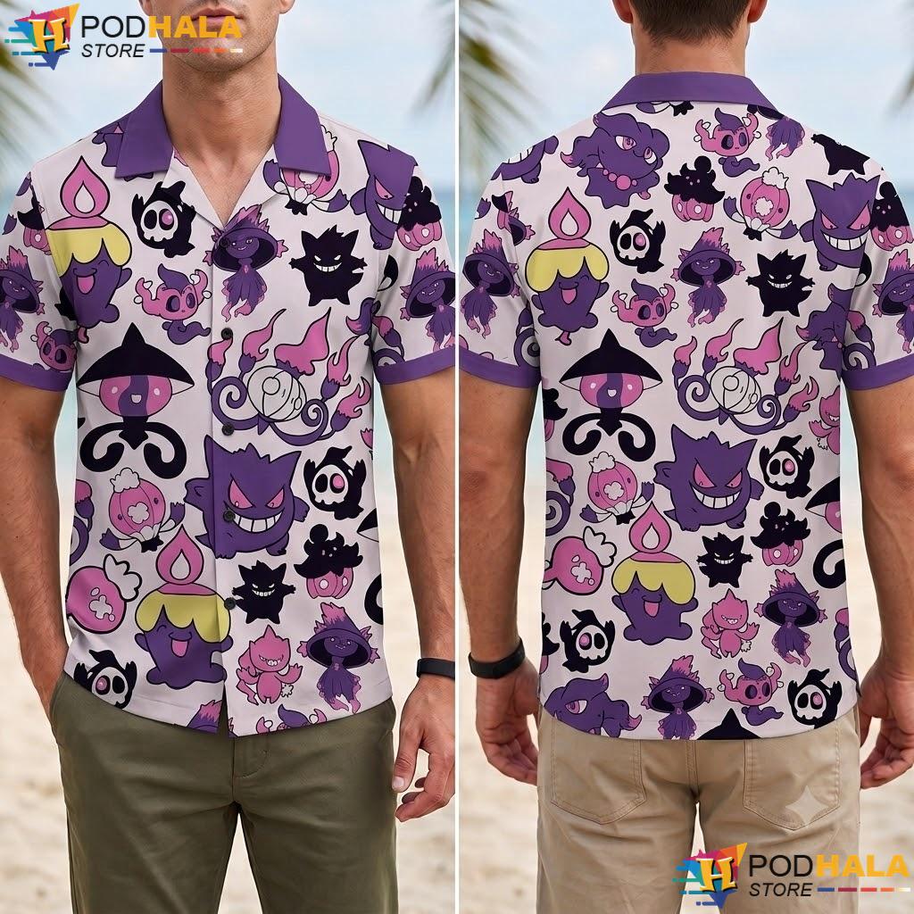 Gengar Mismagius Tropical Shirt Purple Ghost Pattern Kawaii Summer Top Gengar Mismagius Tropical Shirt Purple Ghost Pattern Kawaii Summer Top