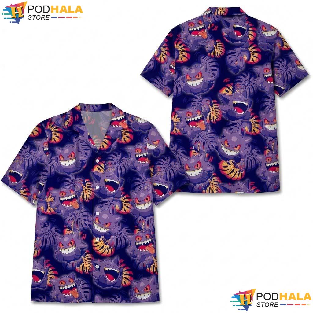 Gengar Inspired Halloween Hawaiian Shirt Cute Ghost Anime Beach Outfit