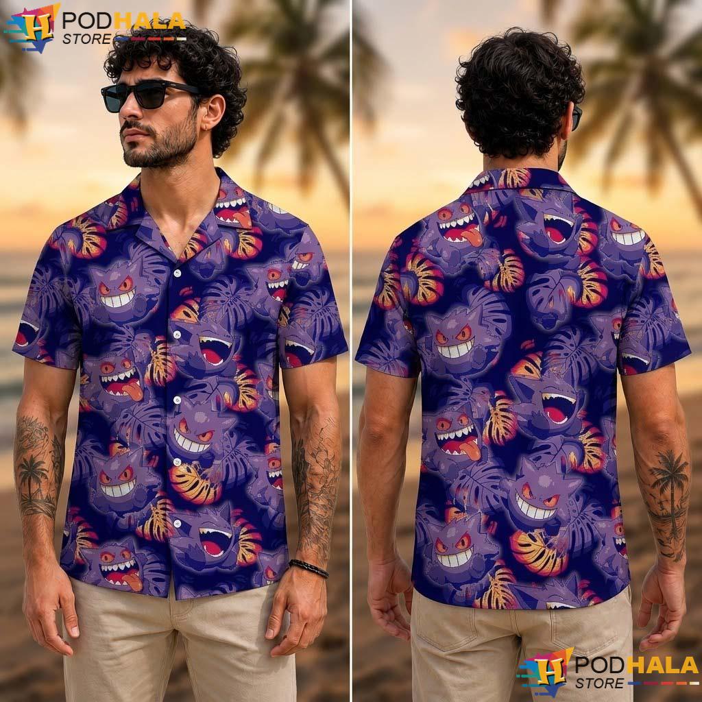Gengar Inspired Halloween Aloha Shirt Cute Ghost Anime Beach Outfit Gengar Inspired Halloween Aloha Shirt Cute Ghost Anime Beach Outfit