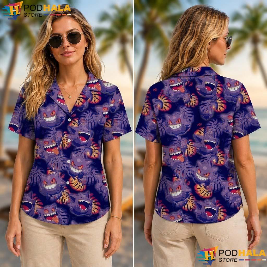 Gengar Inspired Halloween Tropical Shirt Cute Ghost Anime Beach Outfit Gengar Inspired Halloween Tropical Shirt Cute Ghost Anime Beach Outfit