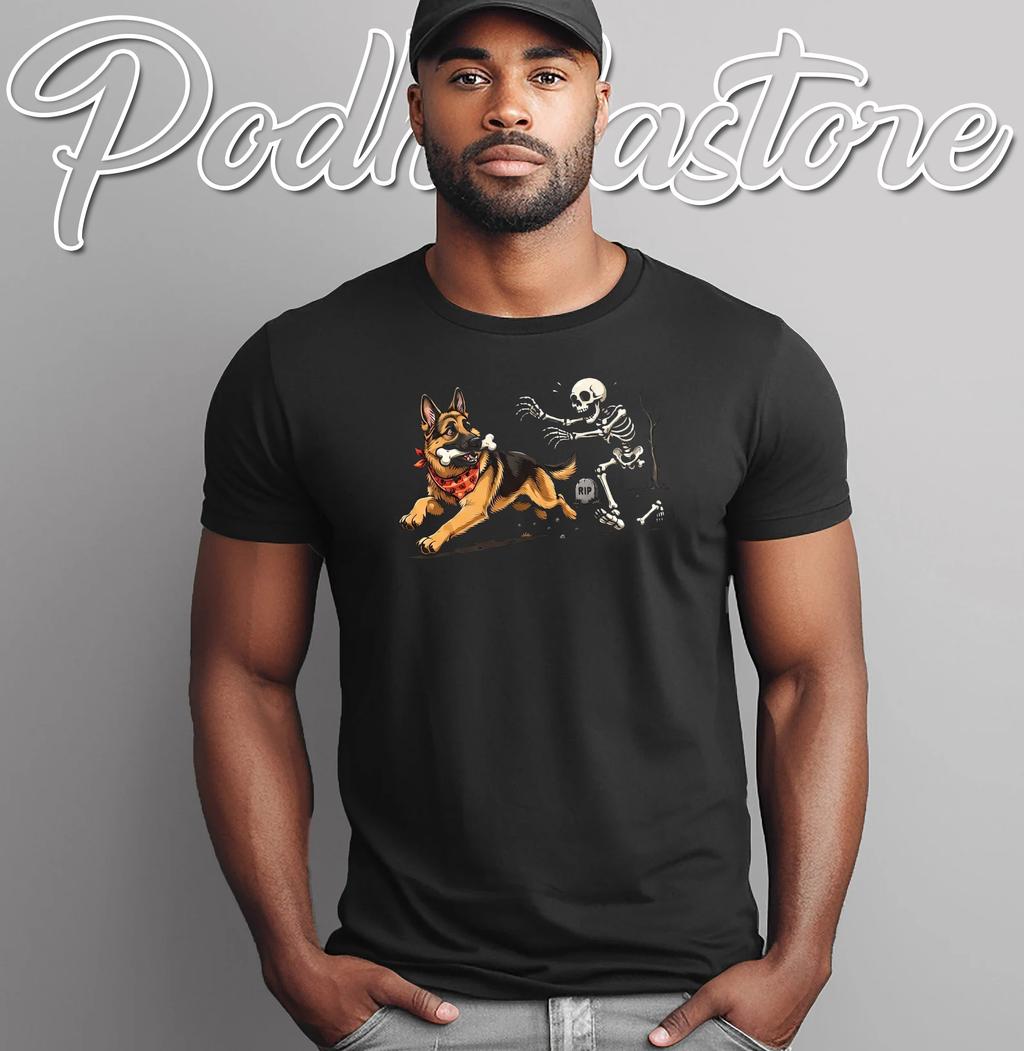 German Shepherd Bone Skeleton T-Shirt Funny Dog Halloween Costume Top