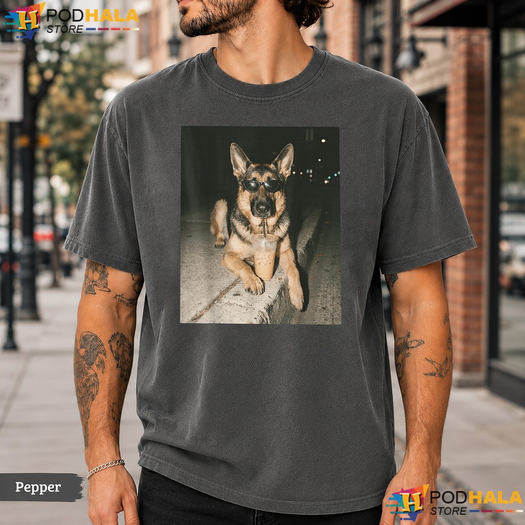 German Shepherd Iced Coffee Comfort Colors T-Shirt Funny Dog Meme Apparel