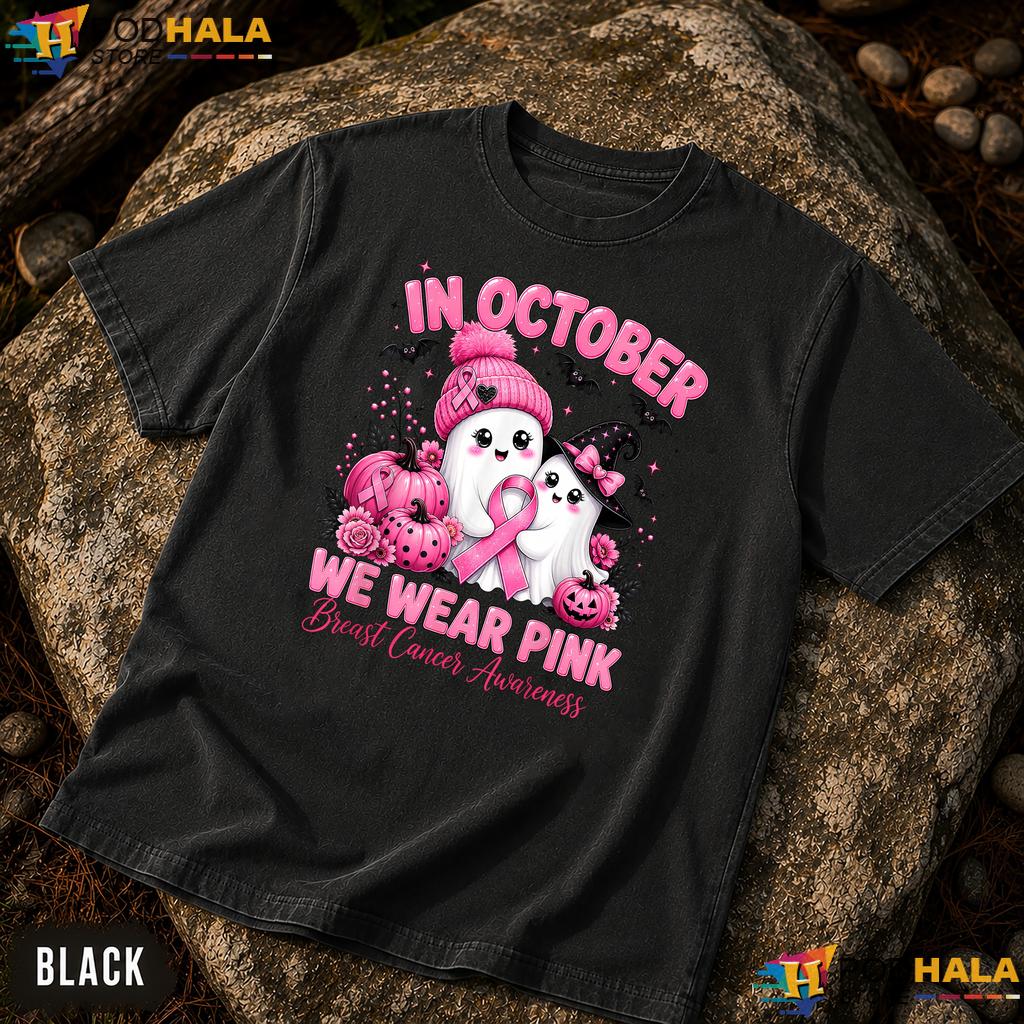 Ghost Halloween Pink Ribbon Comfort Colors Shirt Breast Cancer October