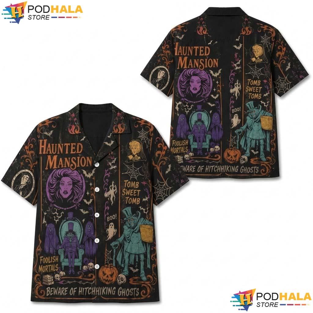 Ghost Gallery Halloween Hawaiian Shirt Retro Haunted Mansion Outfit