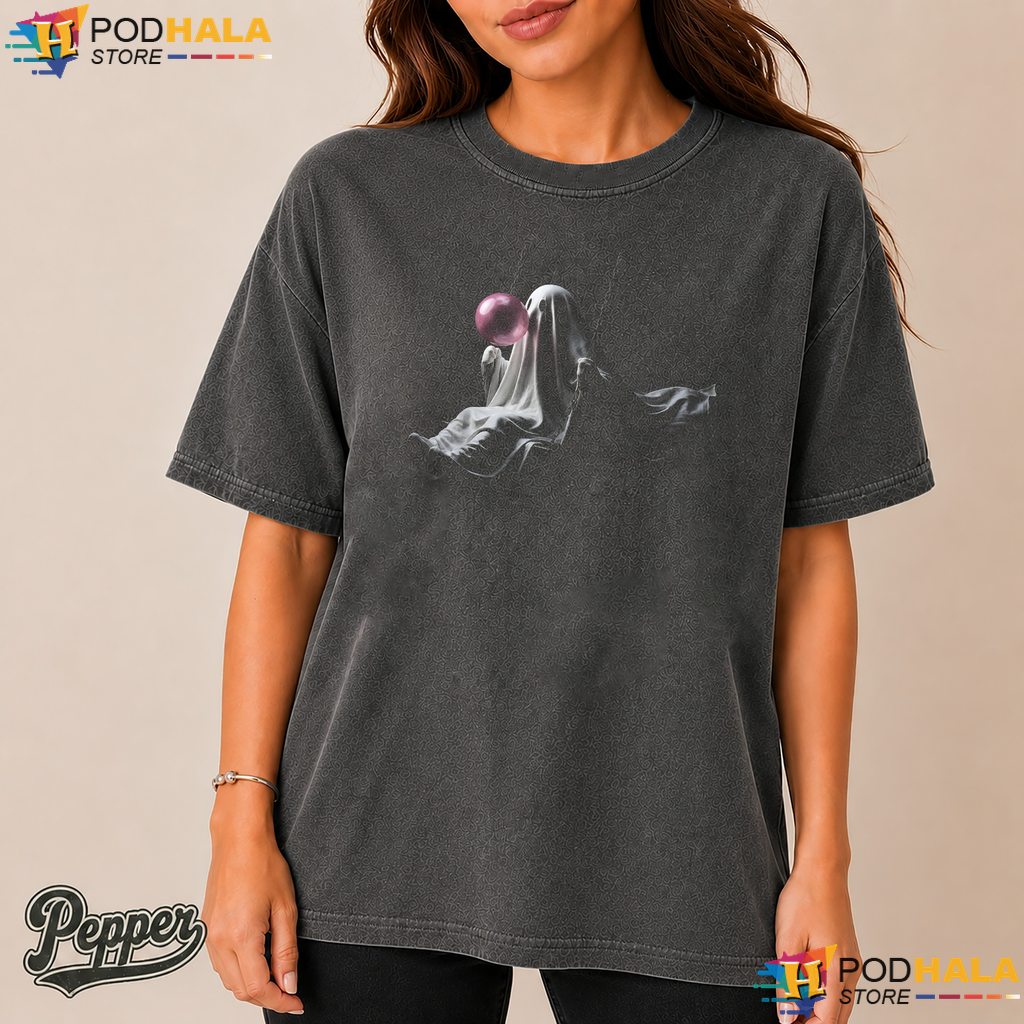 Ghost On Swing Bubble Gum Comfort Colors Tee Spooky Halloween Fall Top Ghost On Swing Bubble Gum Comfort Colors Tee Spooky Halloween Fall Top