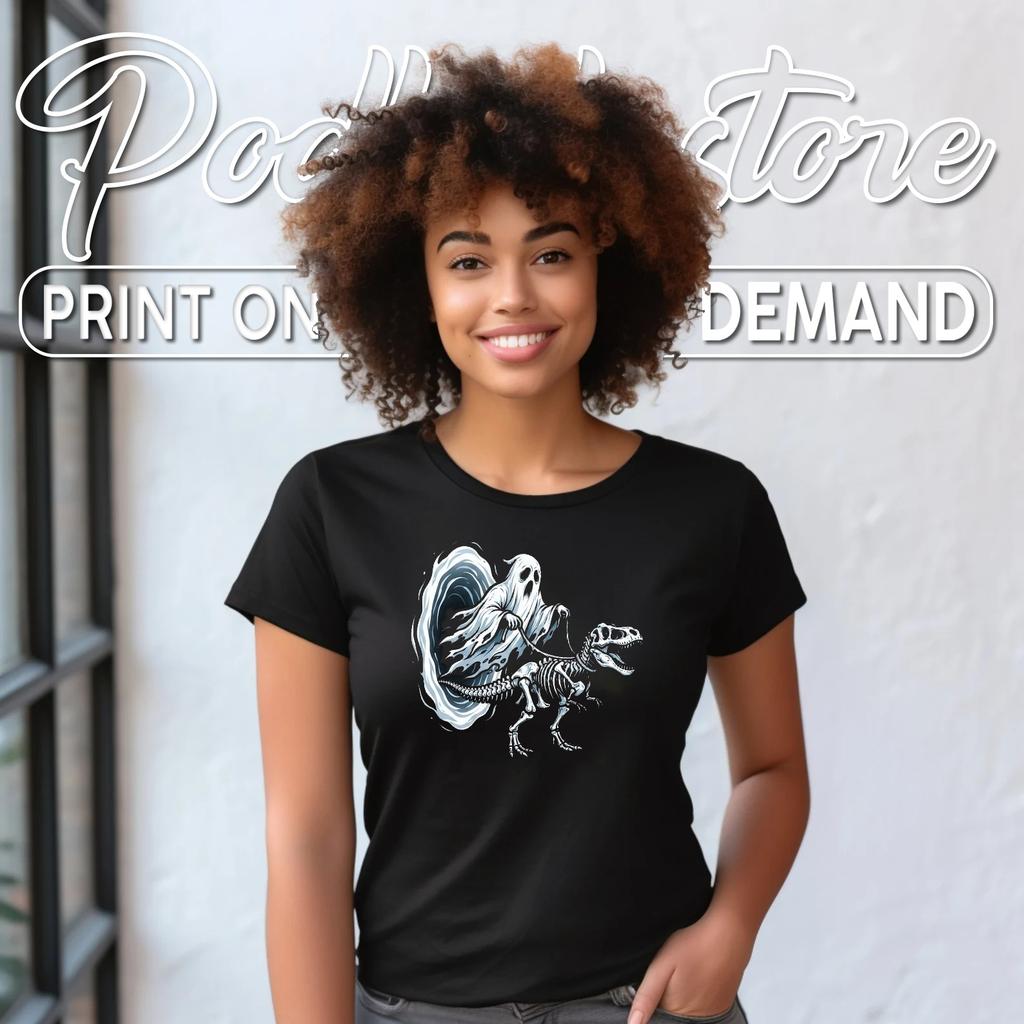 Ghost Walking Dinosaur Skeleton T Rex T-Shirt Funny Halloween Outfit