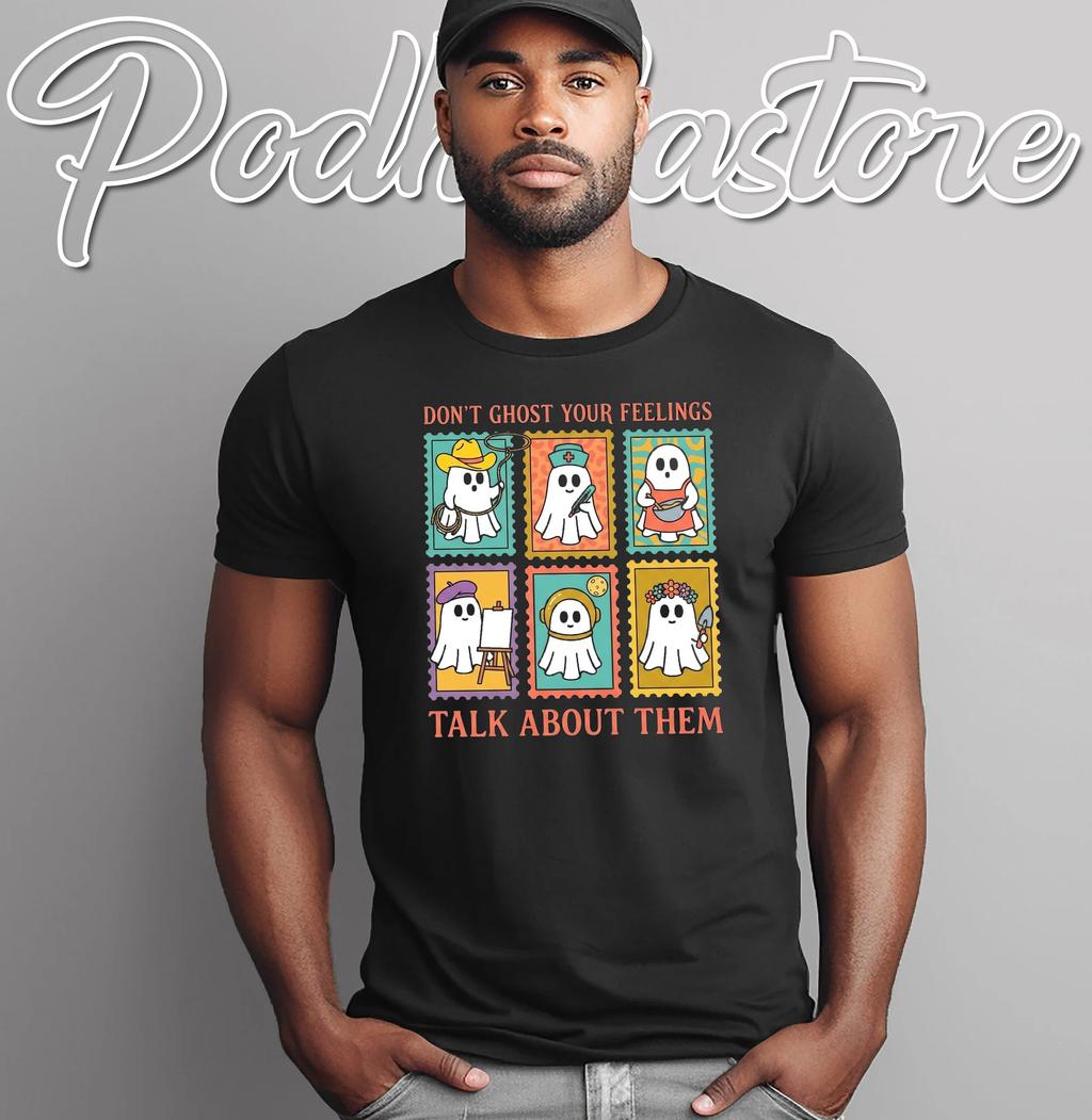 Ghost Your Feelings Mental Health T-Shirt Retro Halloween Graphic Top