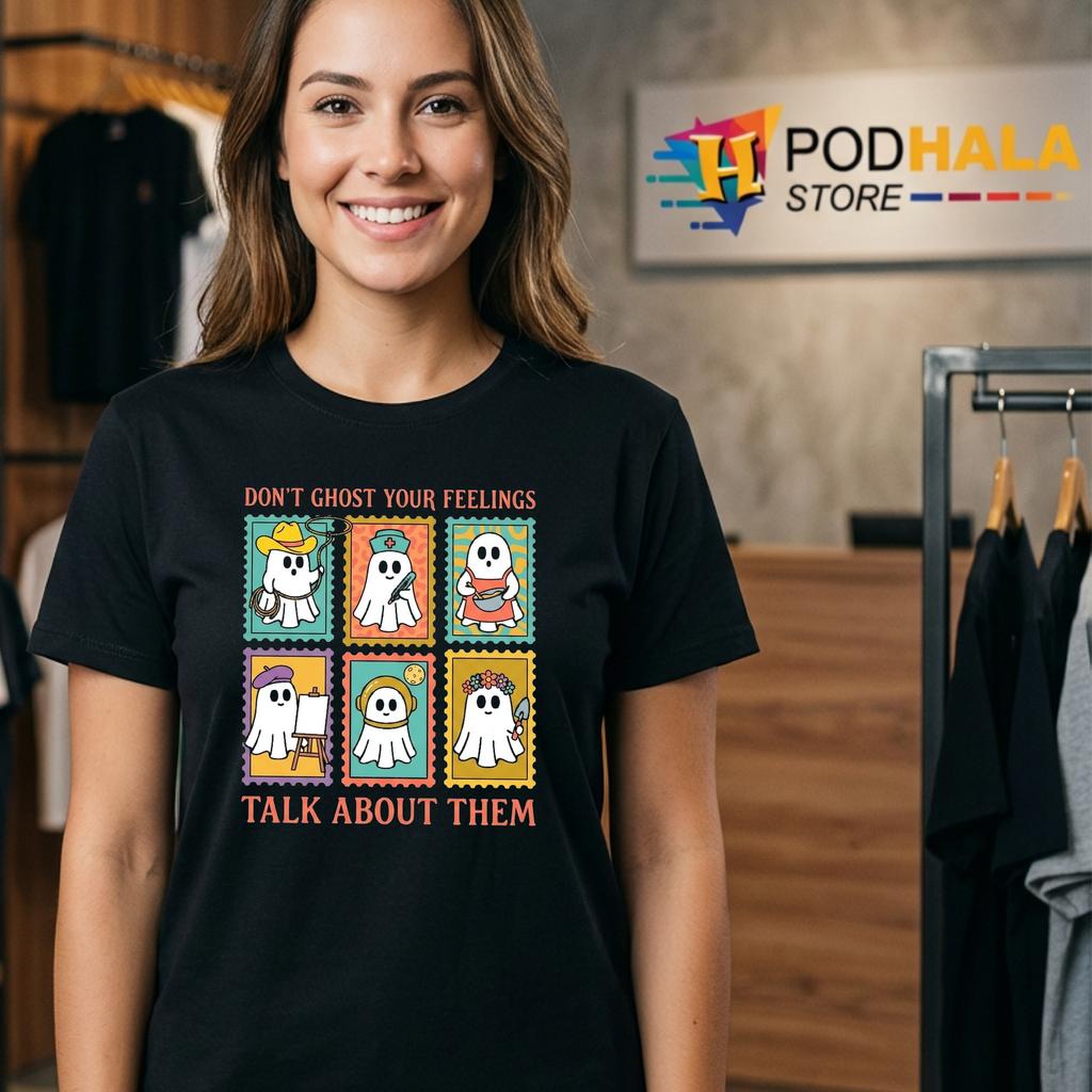 Ghost Your Feelings Mental Health Tee Retro Halloween Graphic Top Ghost Your Feelings Mental Health Tee Retro Halloween Graphic Top