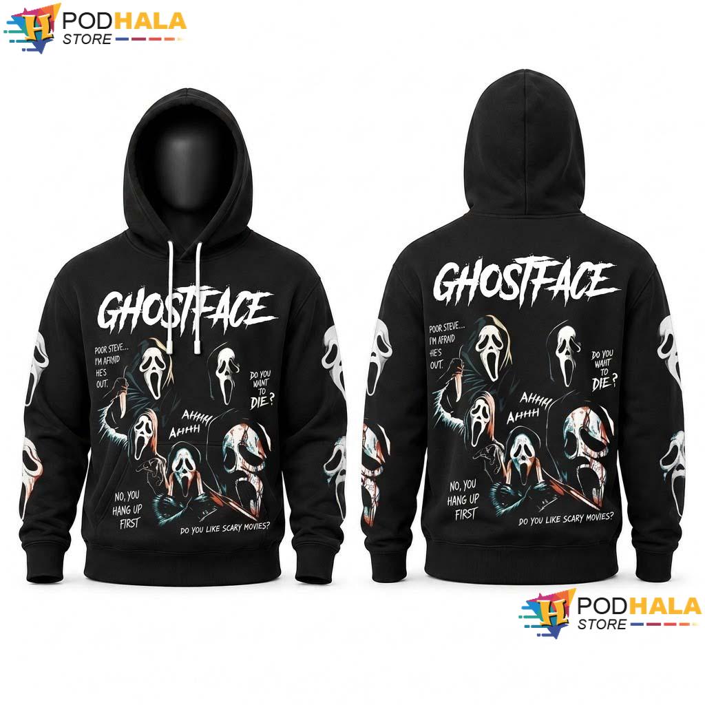 Ghostface Halloween 3D Hoodie 90s Scary Movie Slasher Collage Apparel