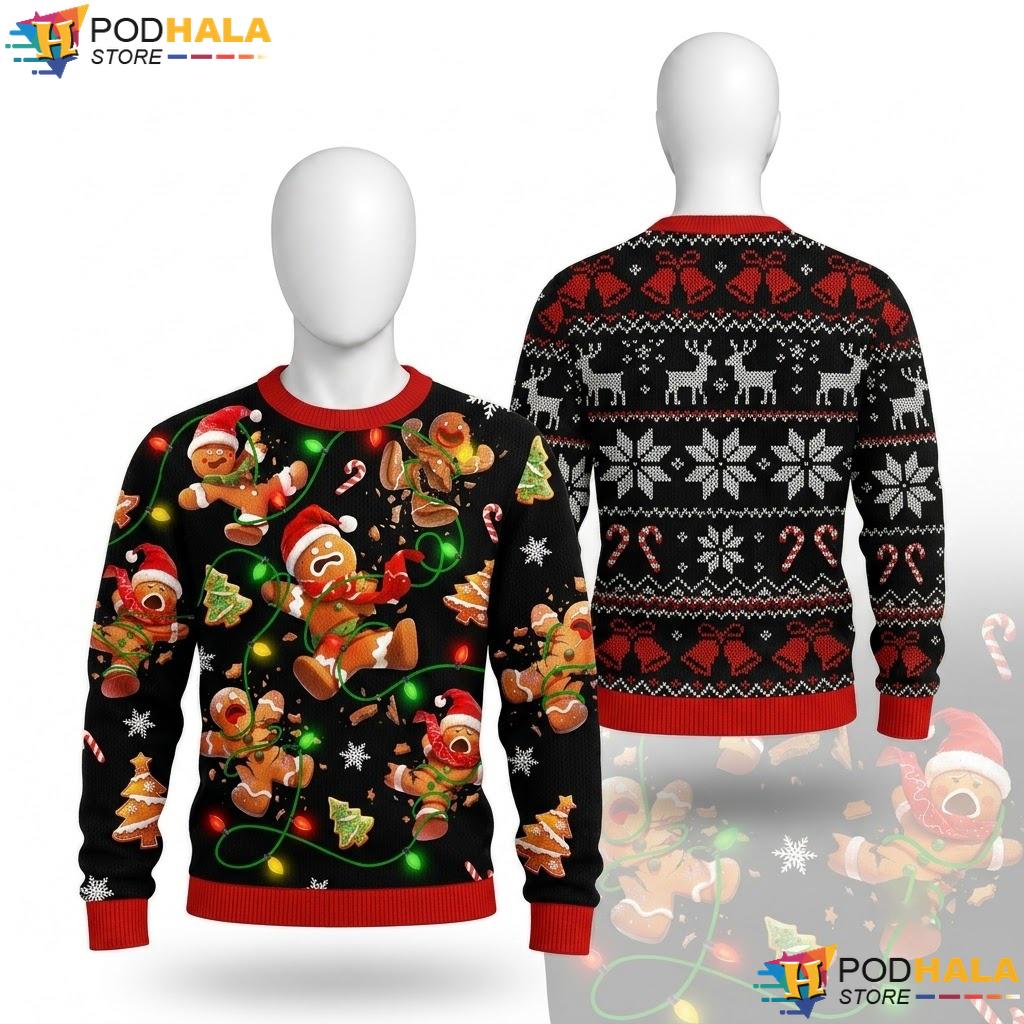 Gingerbread Men Festive Reindeer Ugly Sweater Funny Christmas Apparel