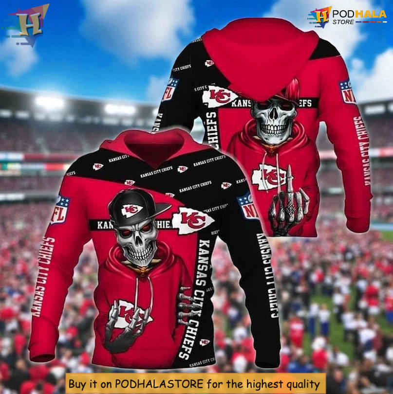Give A Fuck Quote Kansas City Chiefs Mens Hoodie, Skull Pullover 3D Design
