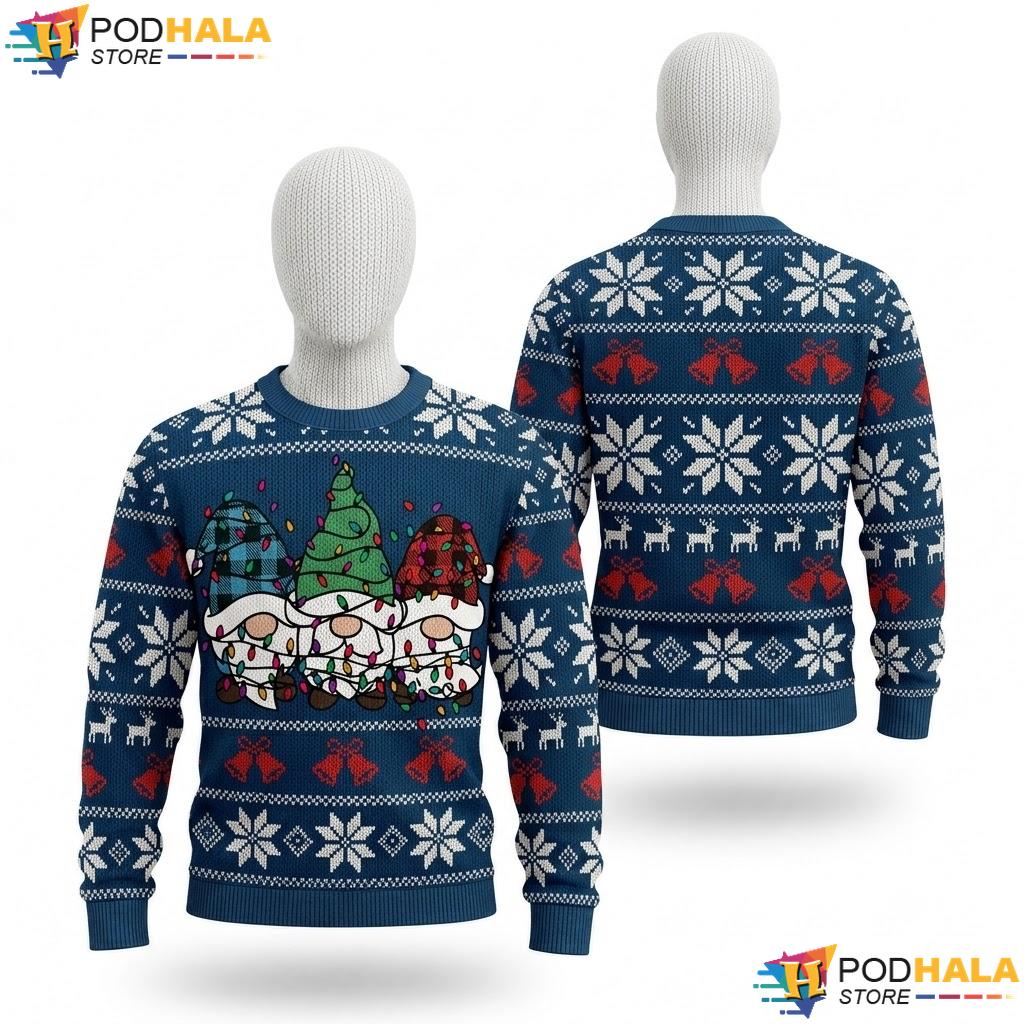 Gnome Christmas Lights Sweater Funny Its Fine Holiday Party Apparel