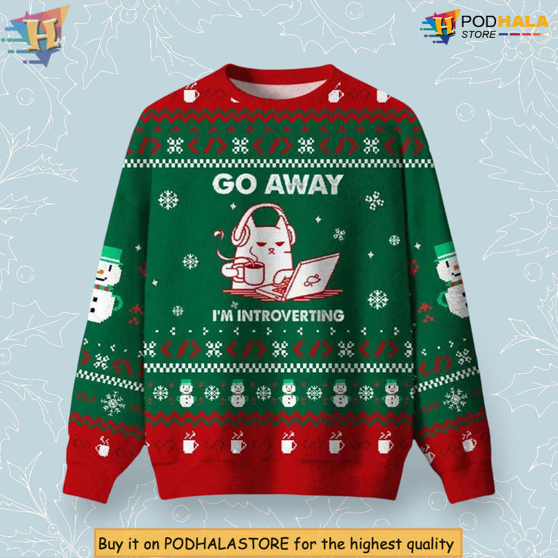 Go Away I Am Introverting Humor Phrase Homebody Cozy Christmas Sweater