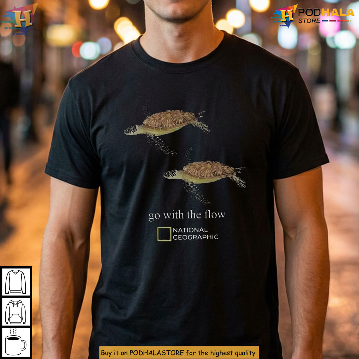 Go With The Flow Sea Turtle Retro Nature Graphic T-Shirt Wildlife Apparel