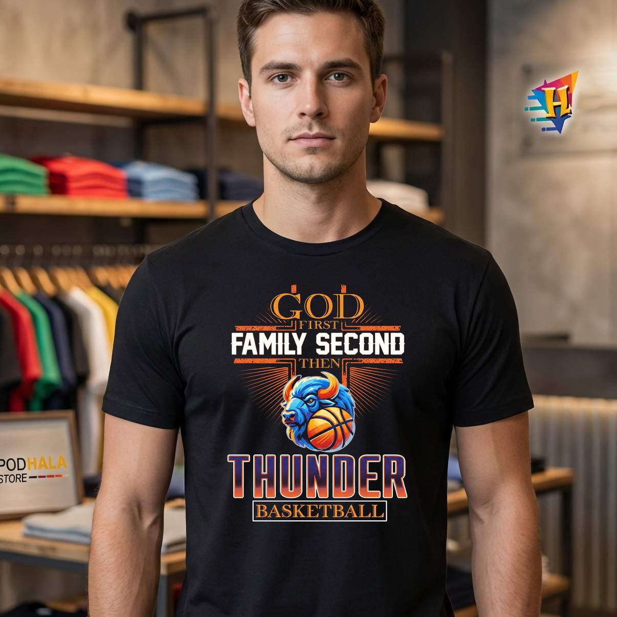 God First Family Second Fan T-Shirt Oklahoma City Thunder Basketball Mens God First Family Second Fan T-Shirt Oklahoma City Thunder Basketball Mens