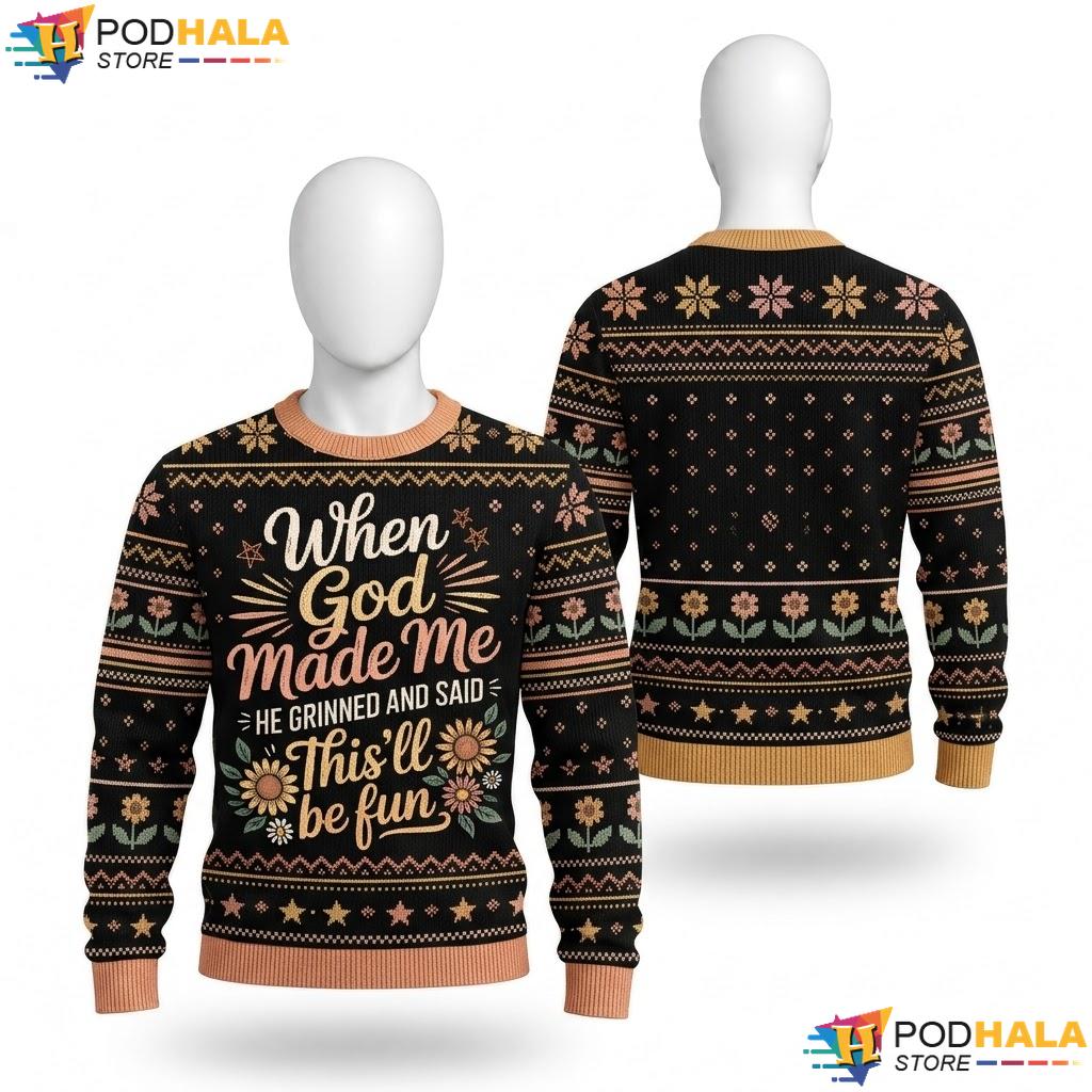 God Grinned This Will Be Fun Christmas Sweater Sarcastic Holiday Top