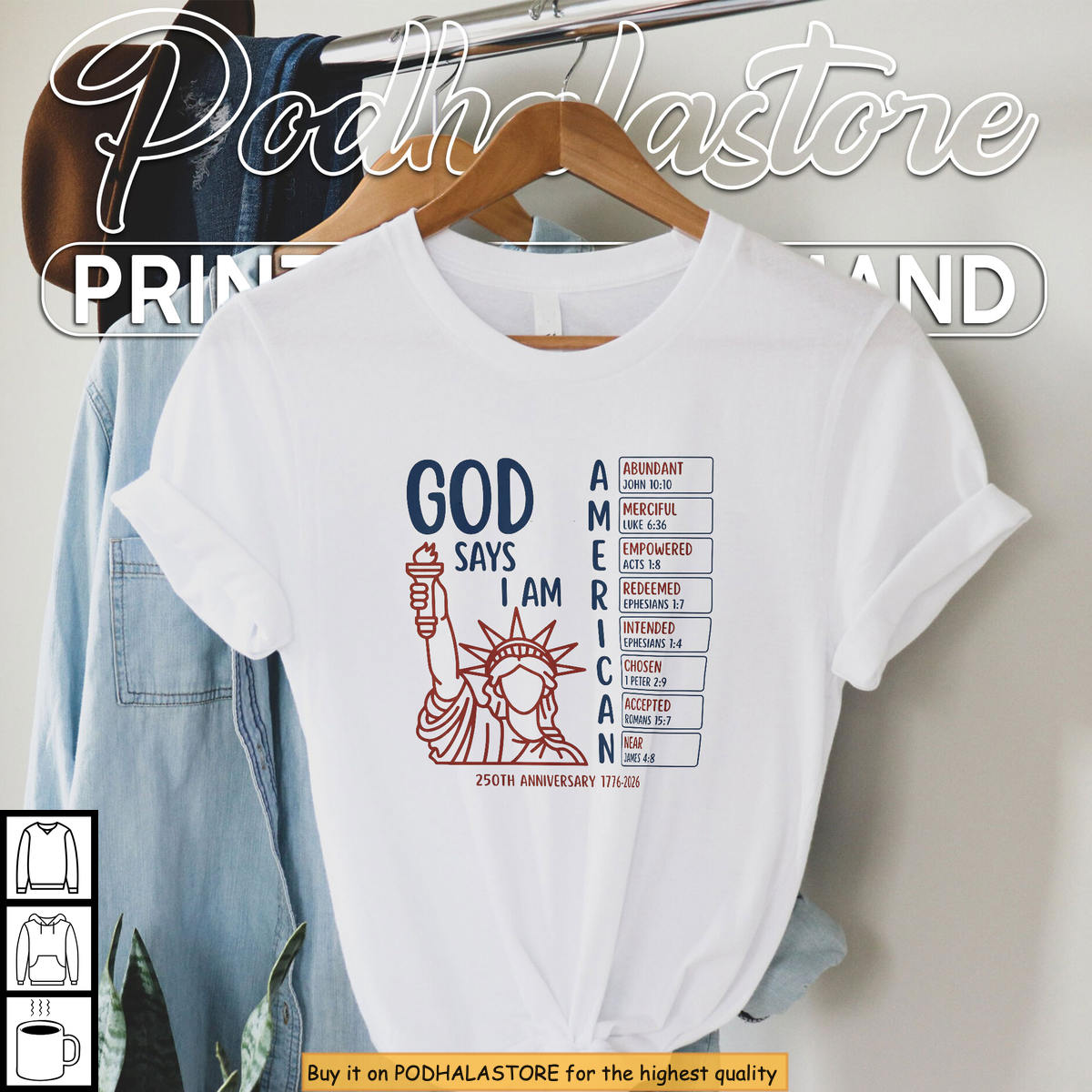 God Says I Am American Christian Patriot 2026 USA 250th Anniversary Tee Shirt